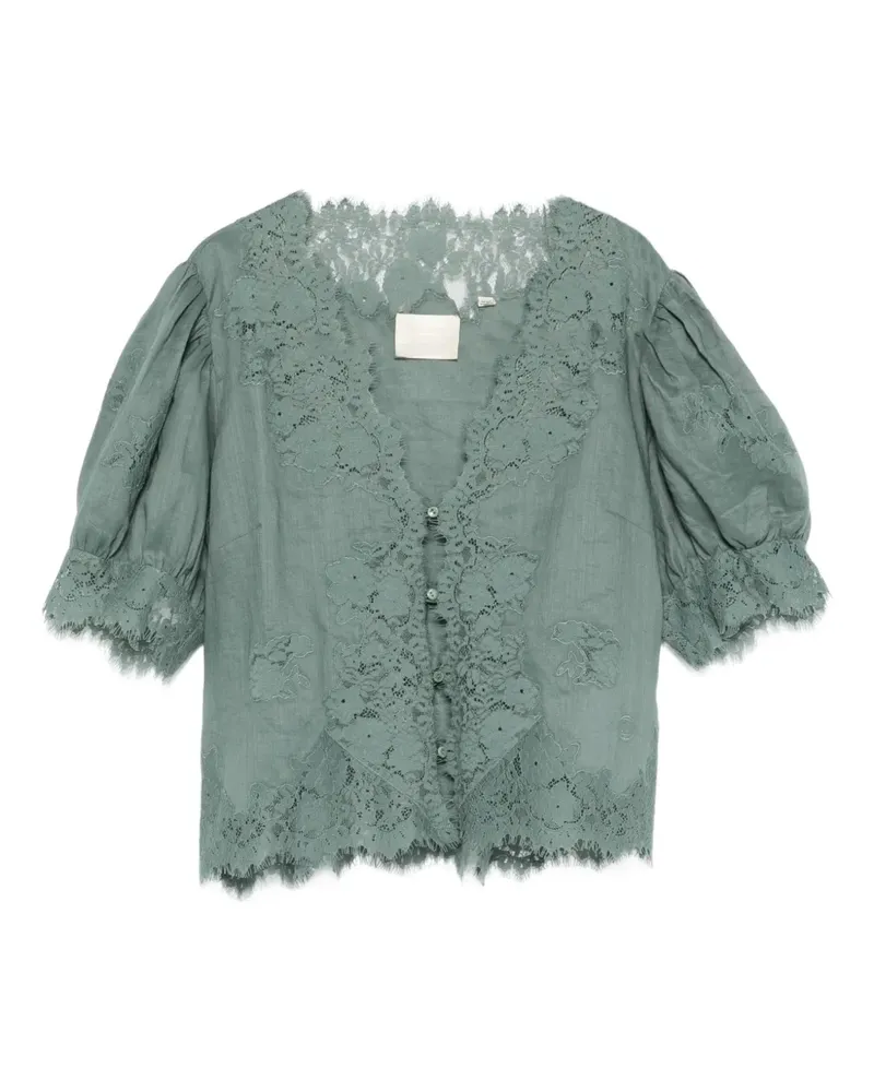 DÔEN Idella Bluse mit Spitzenbesatz - Blau Blau