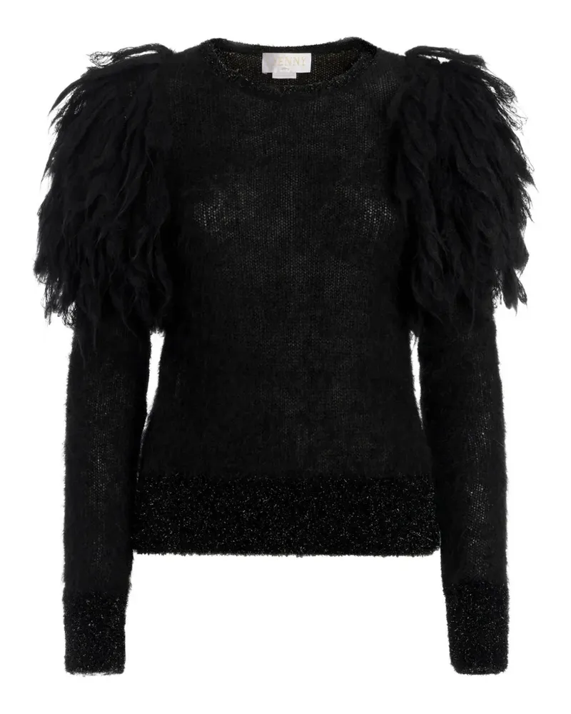 Genny Pullover mit Federn und Metallic-Besatz - Schwarz Schwarz