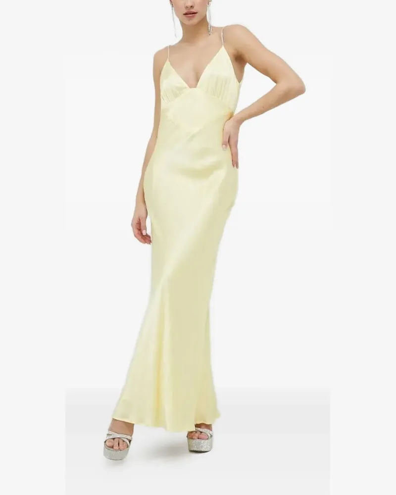 Bardot Capri Satin-Maxikleid mit Kristallverzierung - Gelb Gelb