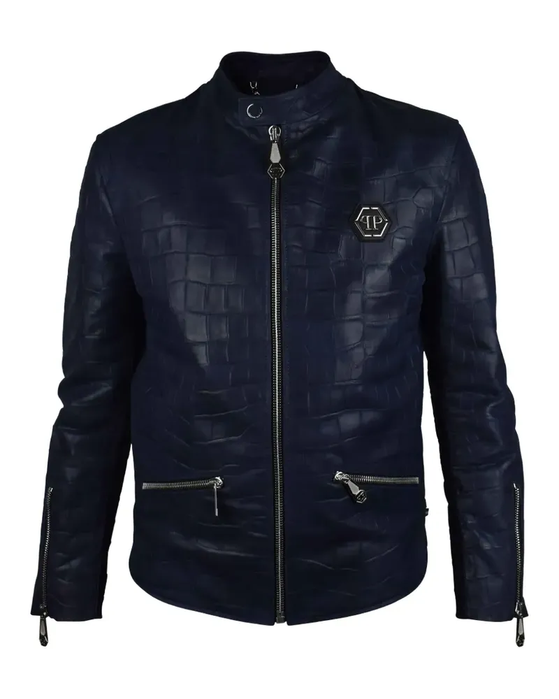 Philipp Plein Bikerjacke mit Kroko-Prägung - Blau Blau