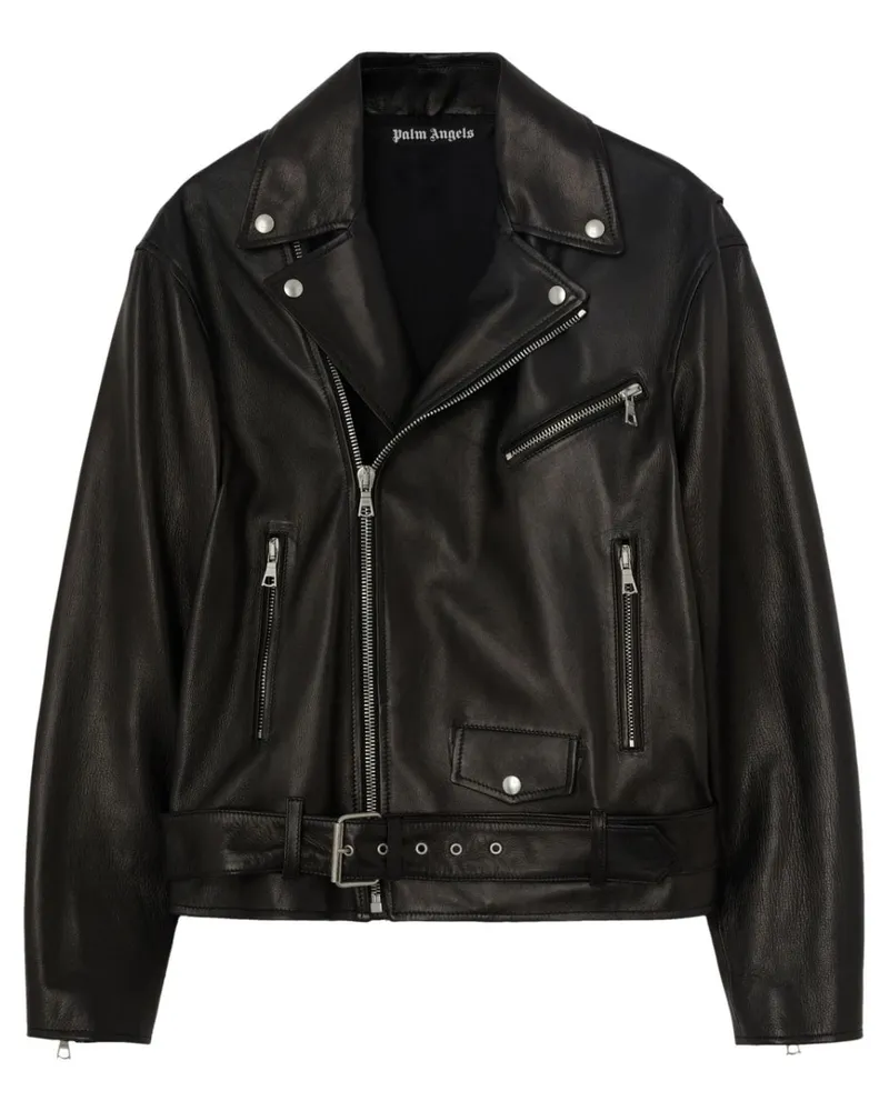 Palm Angels Bikerjacke mit Logo-Print - Schwarz Schwarz