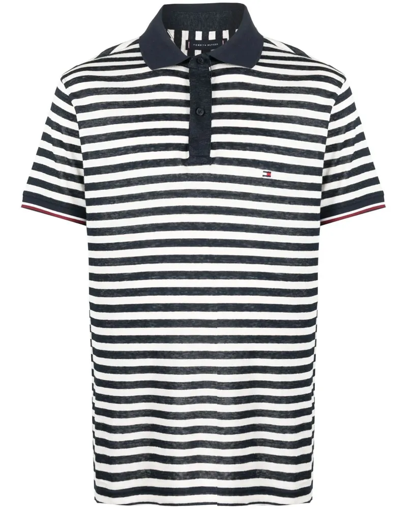 Tommy Hilfiger Gestreiftes Poloshirt mit Logo - Weiß Weiß