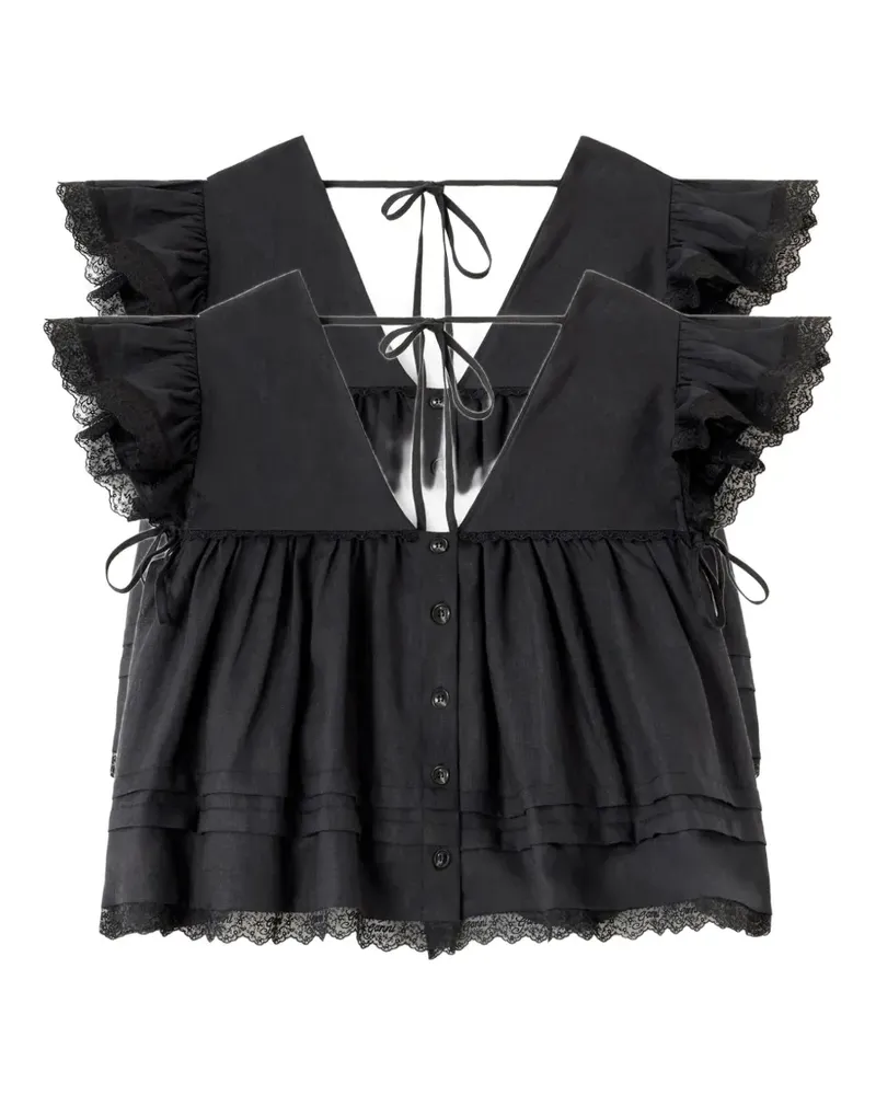 Ganni lace-trimmed ruffled blouse - Schwarz Schwarz