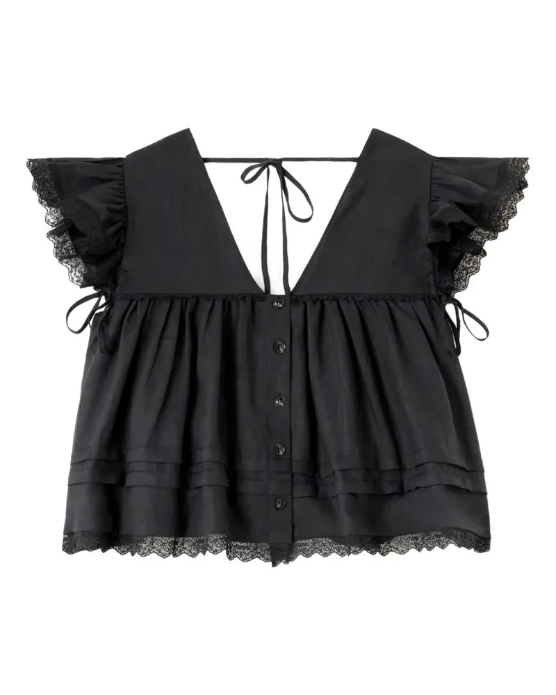 Ganni Bluse aus Leinen - Schwarz Schwarz