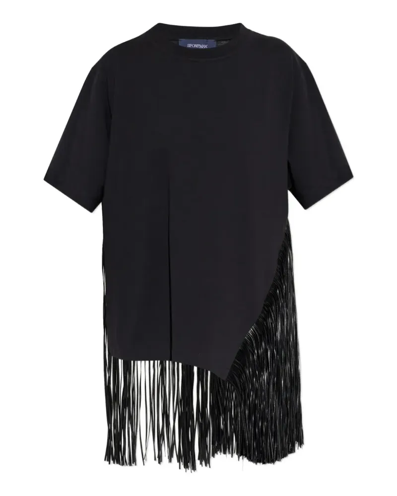 SPORTMAX fringed-detailing asymmetric T-shirt - Schwarz Schwarz