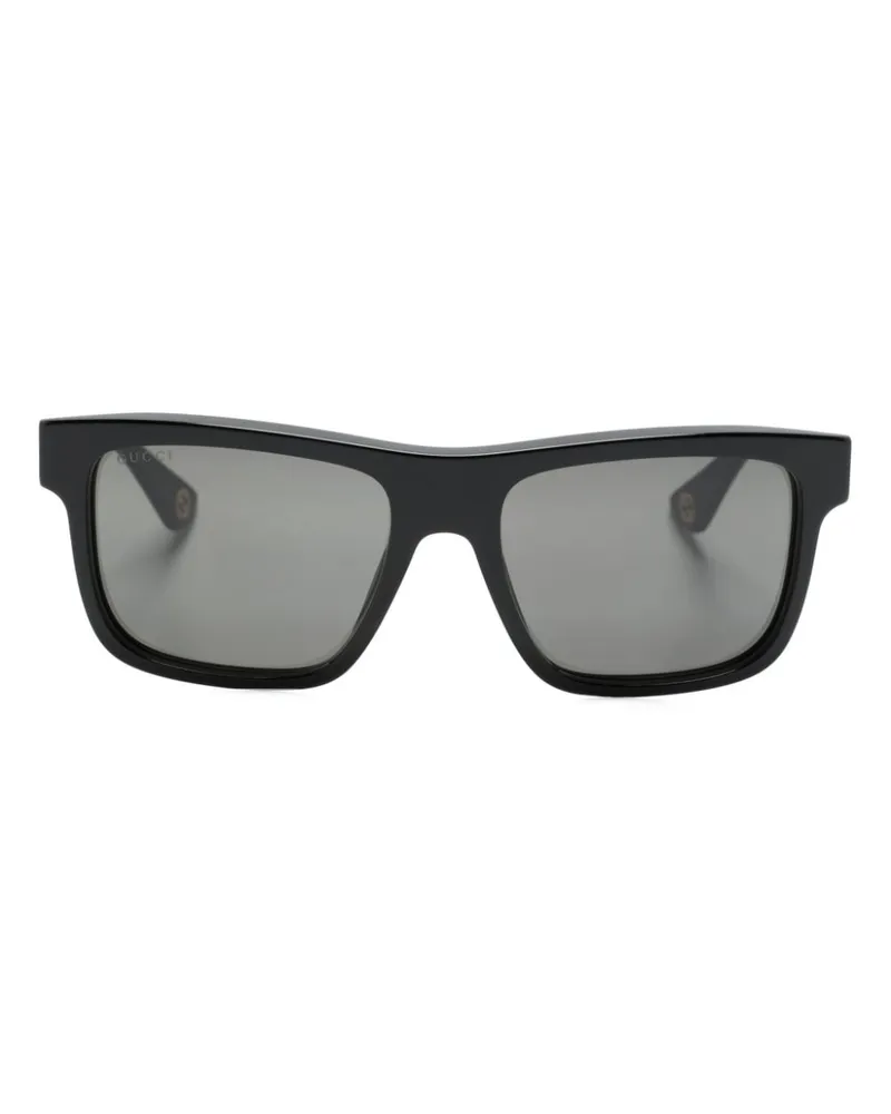 Gucci Eckige Sonnenbrille mit Logo-Gravur - Schwarz Schwarz