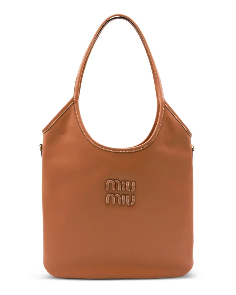 Miu Miu Ivy Schultertasche mit Logo-Patch - Braun Braun
