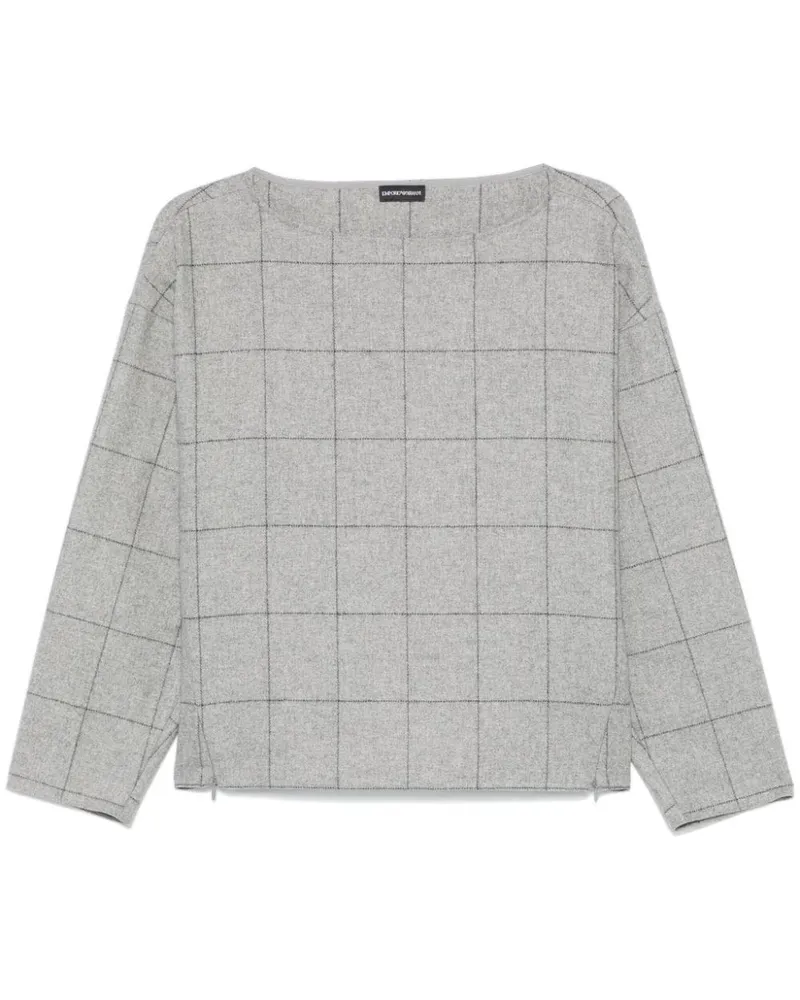 Emporio Armani Karierter Pullover mit U-Boot-Ausschnitt - Grau Grau