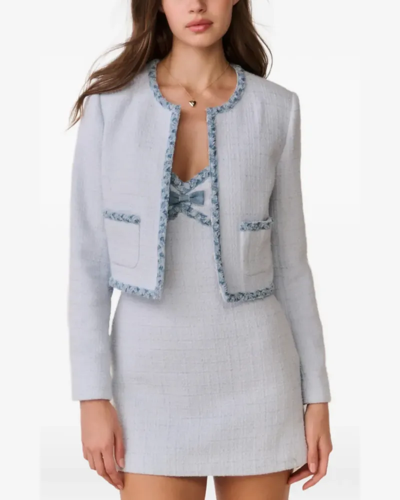 LoveShackFancy Azula Bouclé-Jacke mit Jeansbesatz - Blau Blau