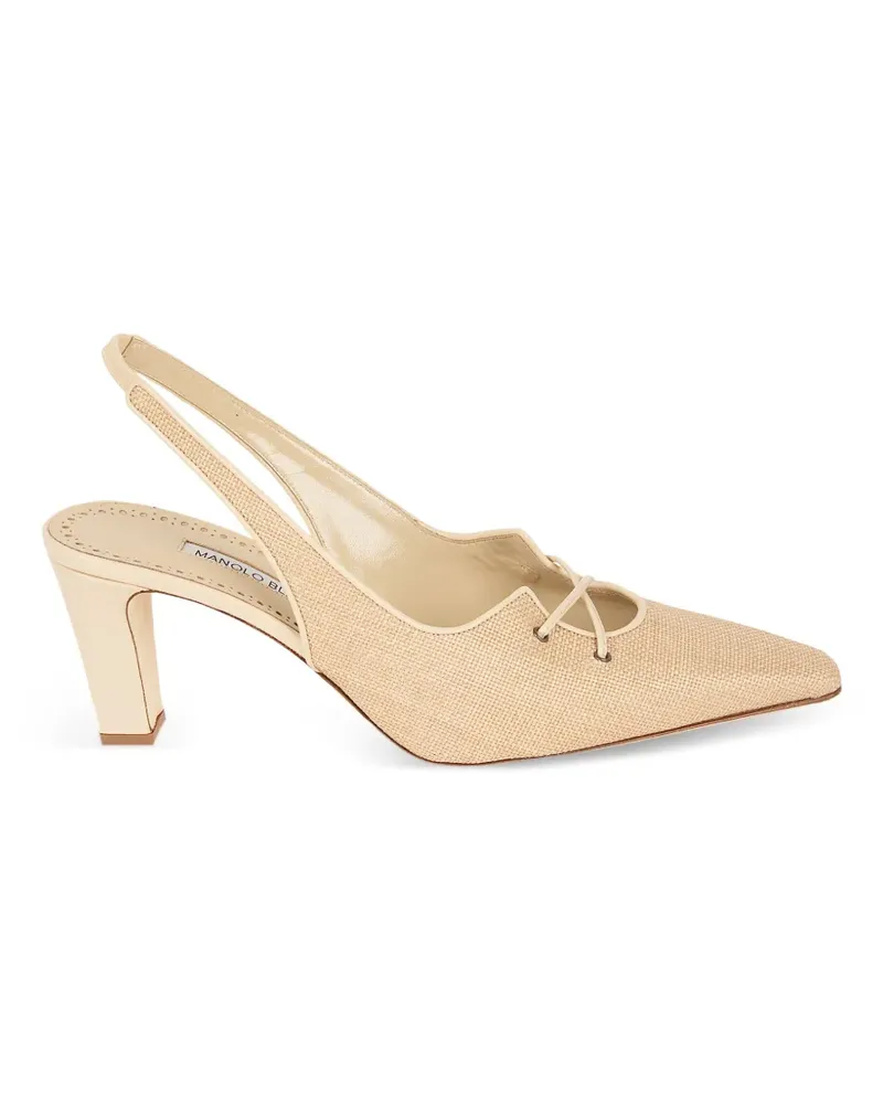 Manolo Blahnik raffia lace-up pumps - Nude Nude