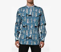 jazz-print button-front shirt - Blau