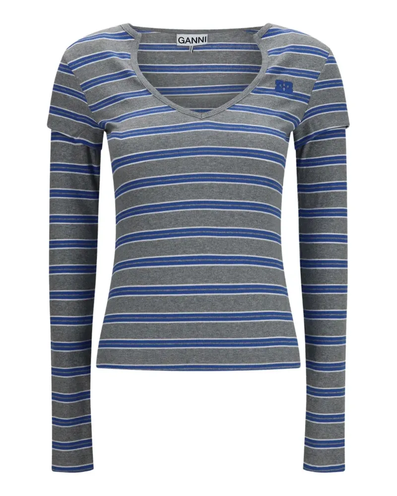Ganni striped ribbed T-shirt - Grau Grau
