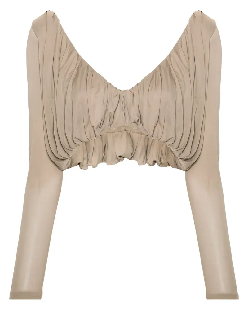 Saint Laurent Cropped-Oberteil mit Falten - Nude Nude