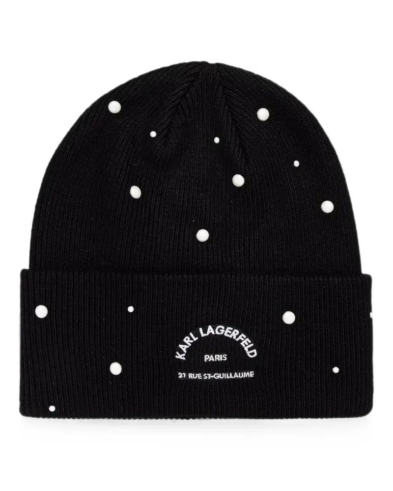 Karl Lagerfeld pearl-embellished logo-embroidered beanie hat - Schwarz Schwarz