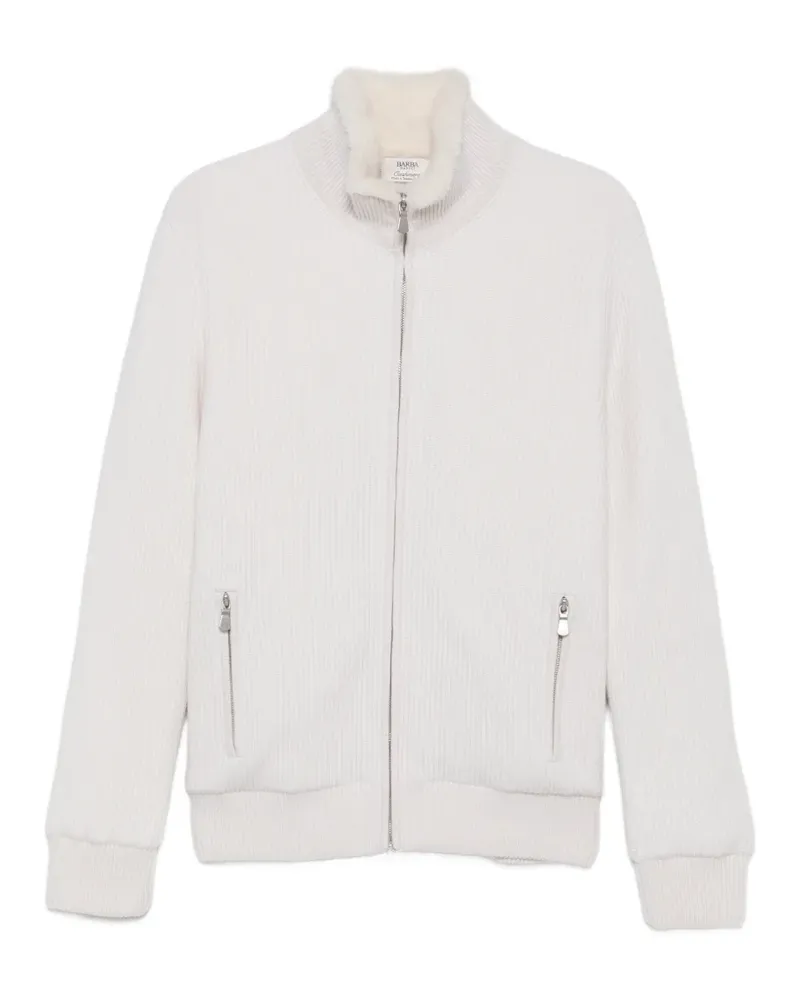 BARBA Gerippte Jacke mit Faux-Fur-Besatz - Weiß Weiß