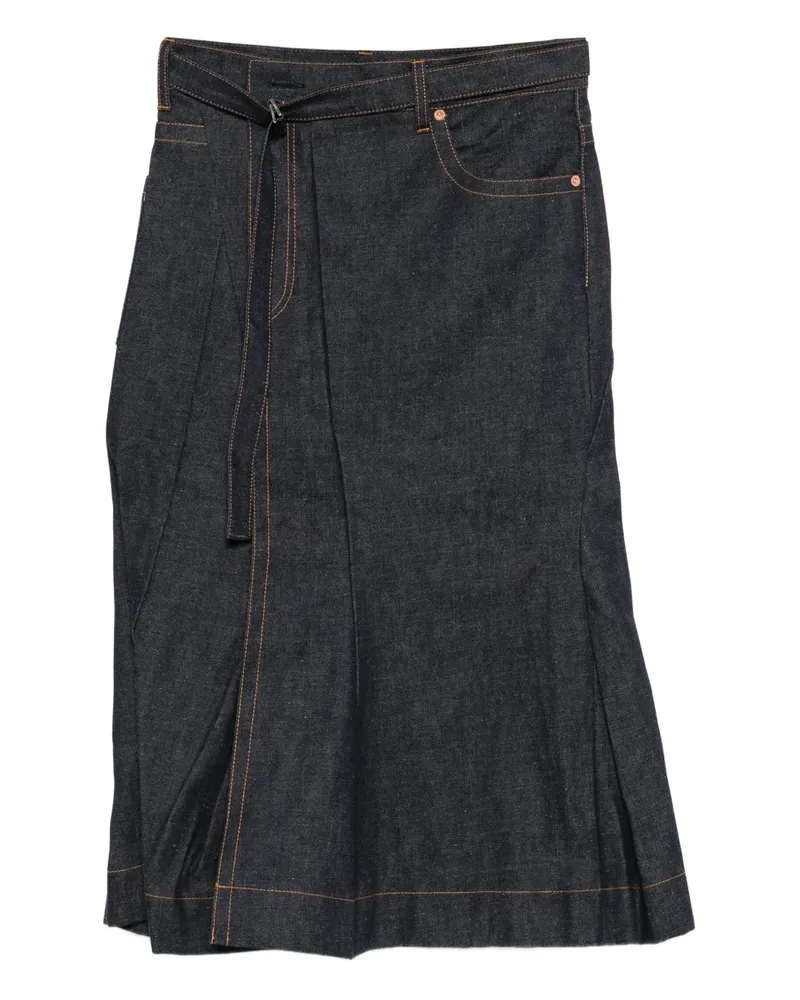 Sacai belted pleated denim skirt - Blau Blau