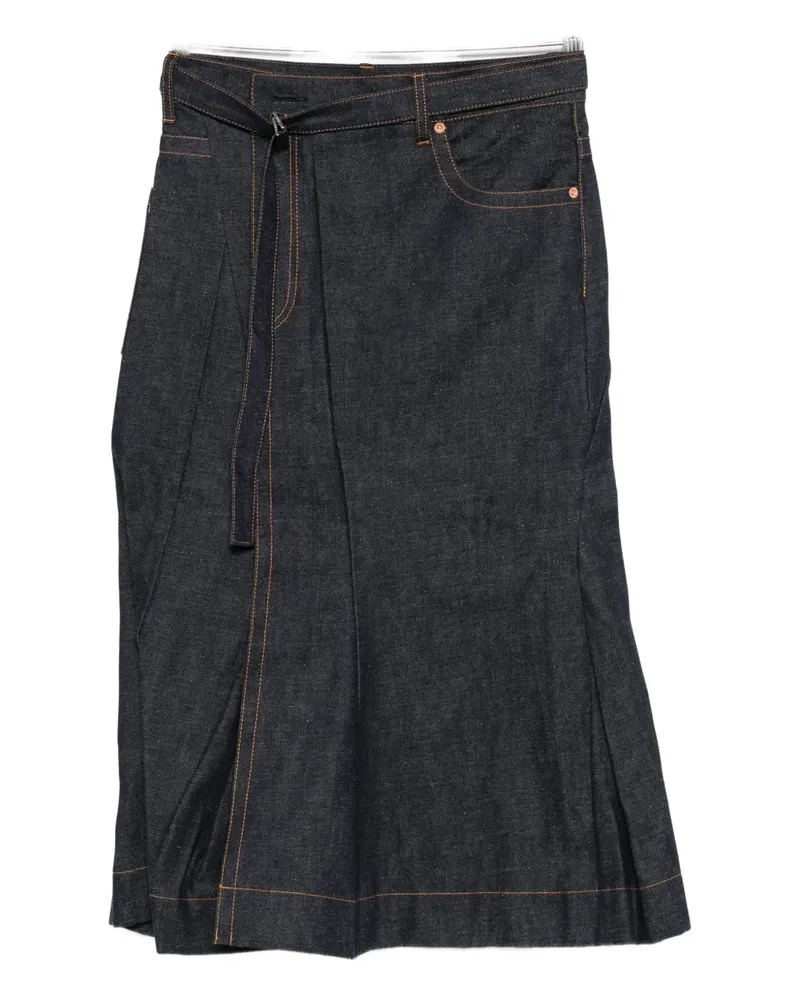 Sacai belted pleated denim skirt - Blau Blau