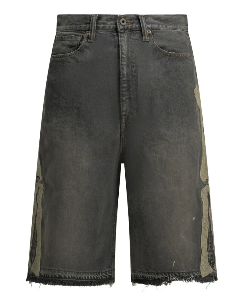 KAPITAL Ausgefranste Shorts mit Skelett-Patch - Schwarz Schwarz
