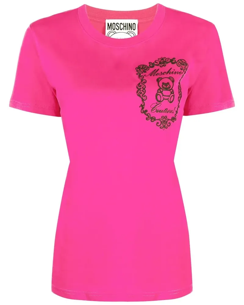Moschino T-Shirt mit geflocktem Teddy - Rosa Rosa