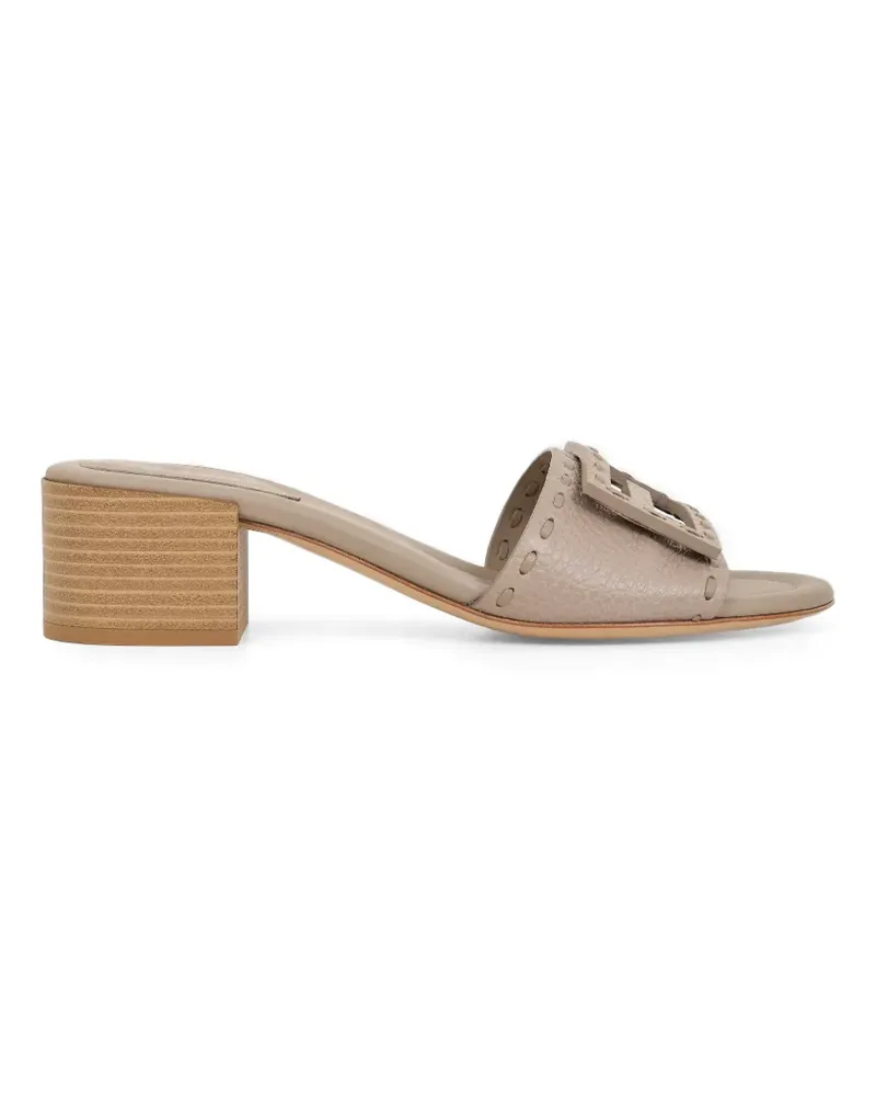 Fendi Baguette whipstitch-trim heeled sandals - Nude Nude