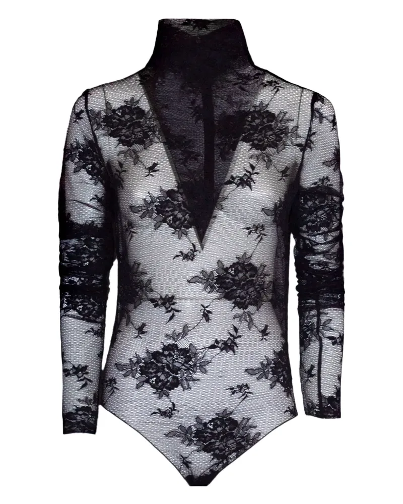 ANDAMANE Body mit Blumenstickerei - Schwarz Schwarz