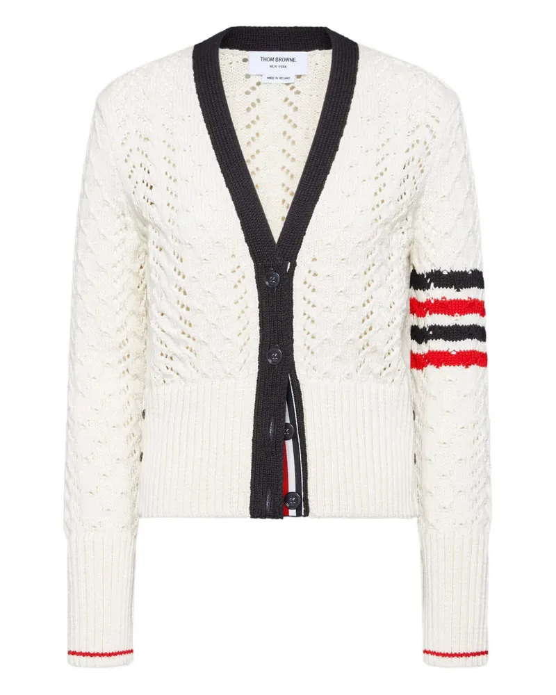 Thom Browne V-Ausschnitt-Cardigan mit Pointelle-Stickerei - Weiß Weiß