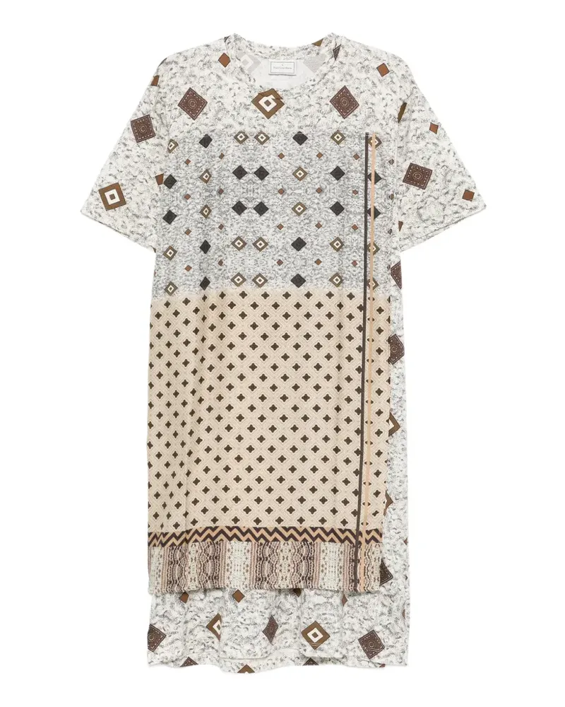 Pierre-Louis Mascia Gestuftes T-Shirtkleid mit Print - Weiß Weiß