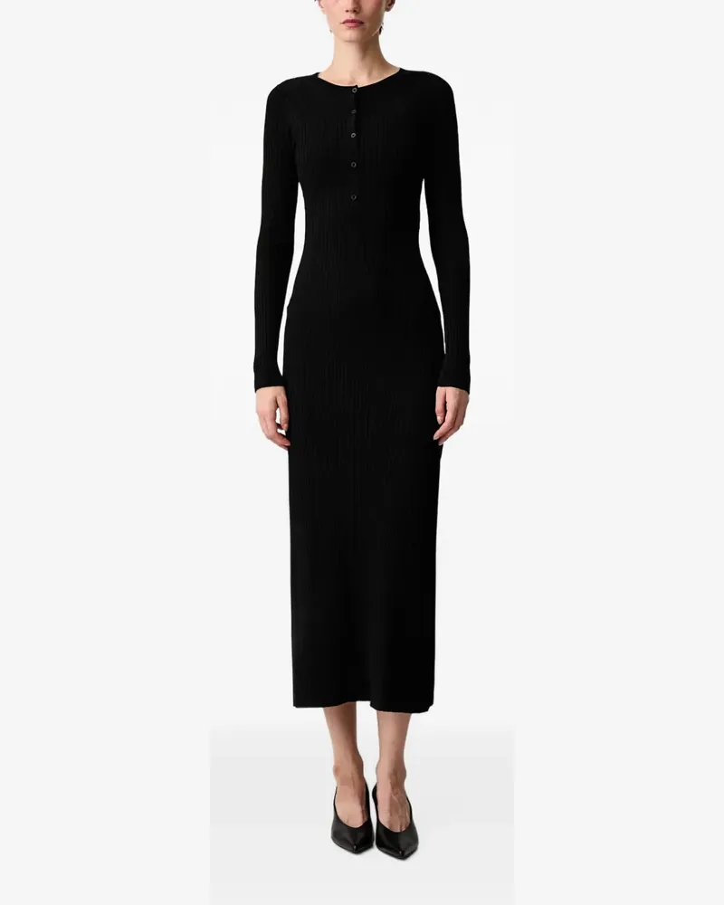 WRSTBHVR Geripptes Nora Midikleid mit Henley-Ausschnitt - Schwarz Schwarz