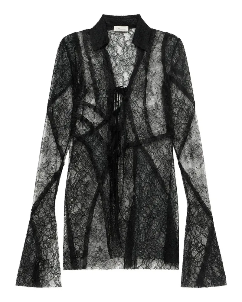 Blumarine Hemd mit Spitzen-Patch - Schwarz Schwarz