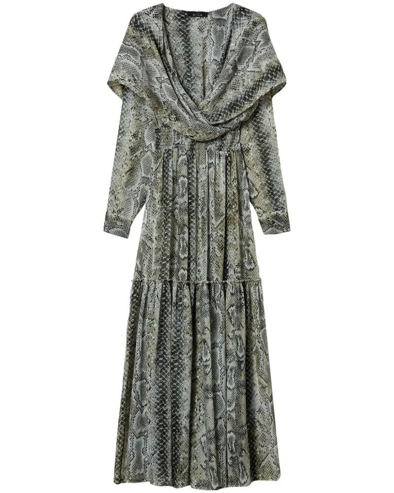 Twin-Set Krepp-Maxikleid mit Schlangen-Print - Grau Grau