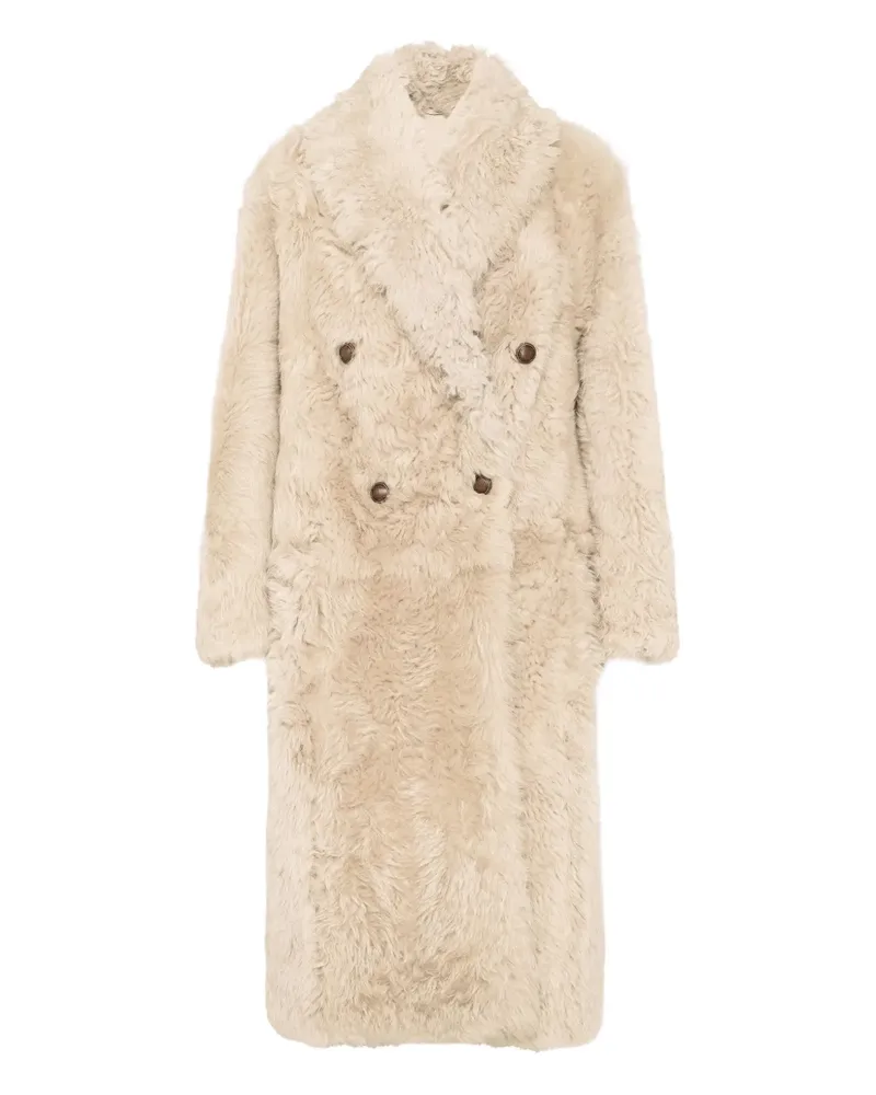 Brunello Cucinelli Doppelreihiger Mantel aus Shearling - Nude Nude
