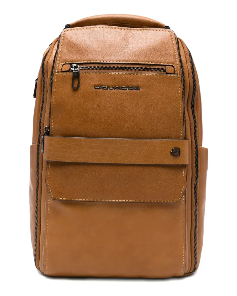 Piquadro multi-pocket leather backpack - Braun Braun