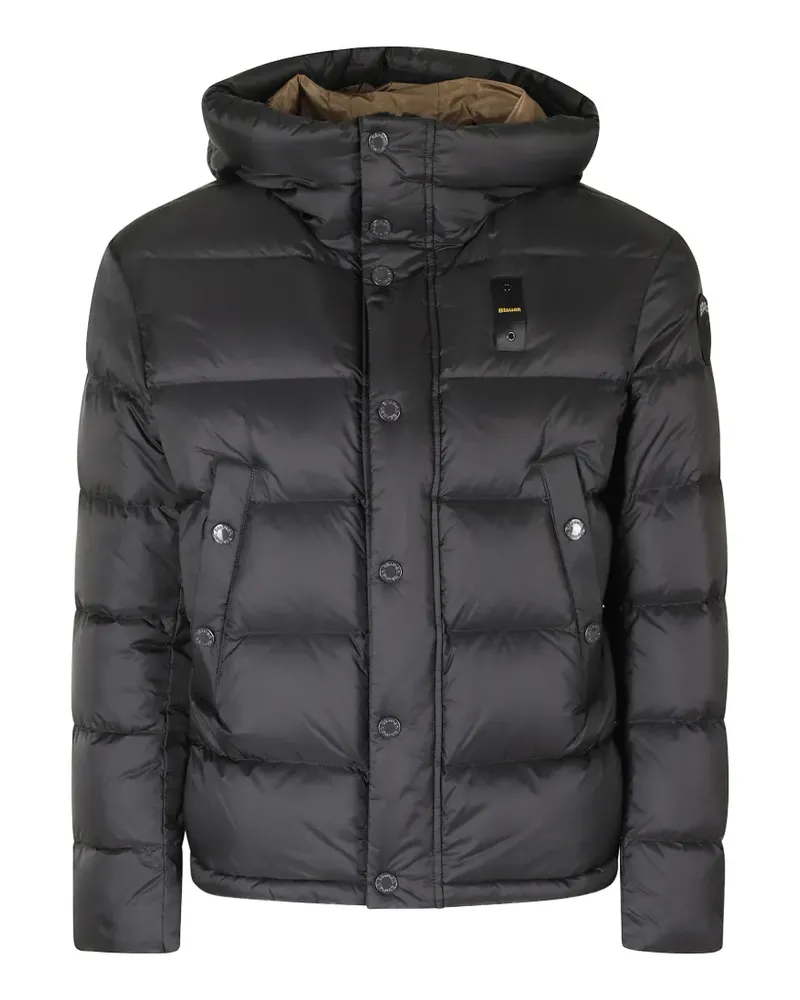 Blauer Wattierte Clipper Kapuzenjacke - Schwarz Schwarz