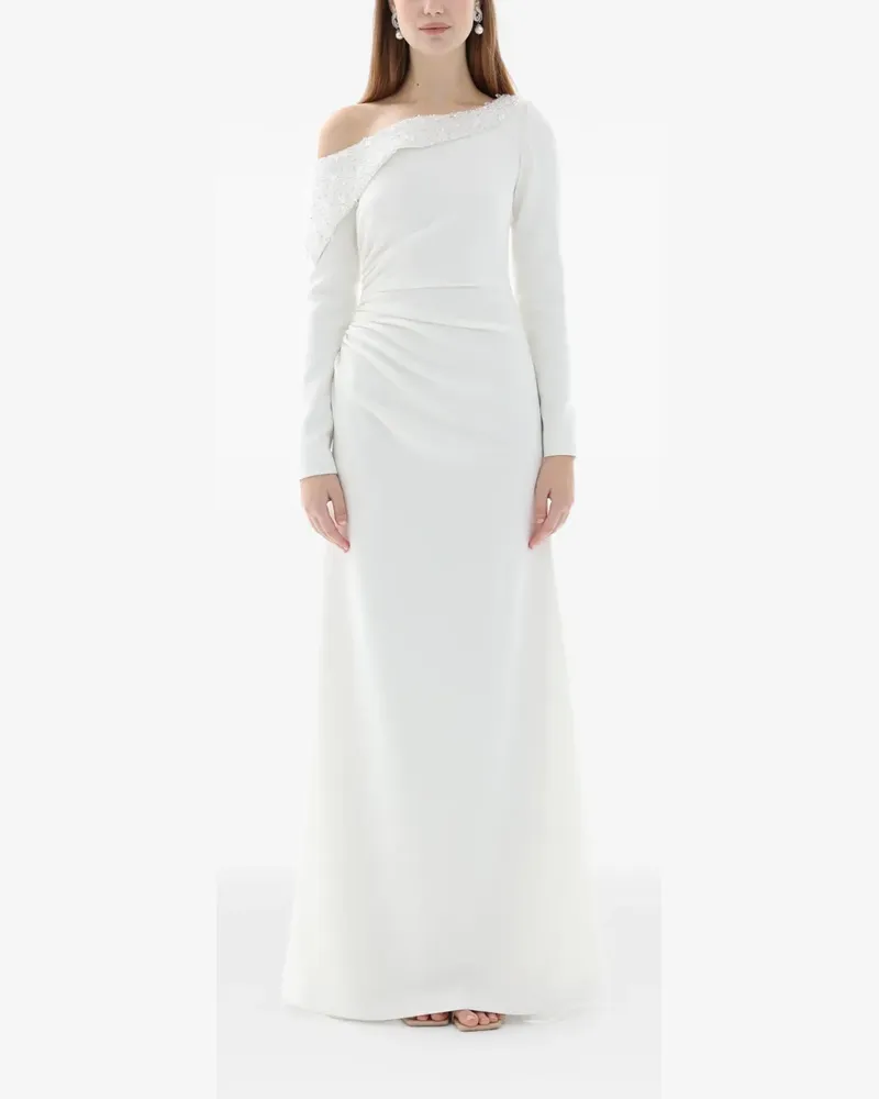 Dina Melwani crystal draped off-shoulder gown - Weiß Weiß