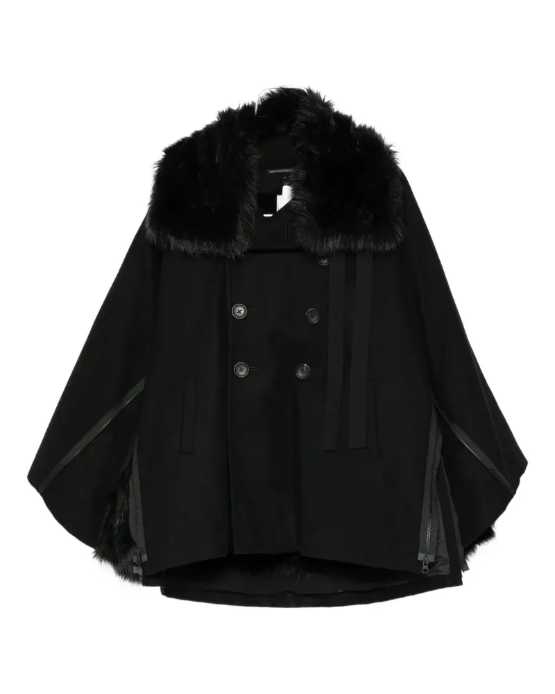 Yohji Yamamoto Doppelreihige Jacke mit Faux Fur - Schwarz Schwarz