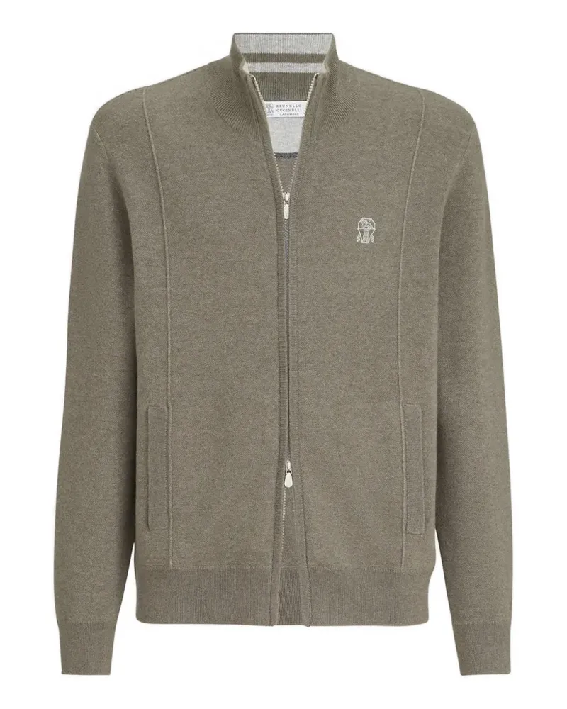 Brunello Cucinelli Cardigan aus Kaschmir mit Reißverschluss und Logo - Grün Grün