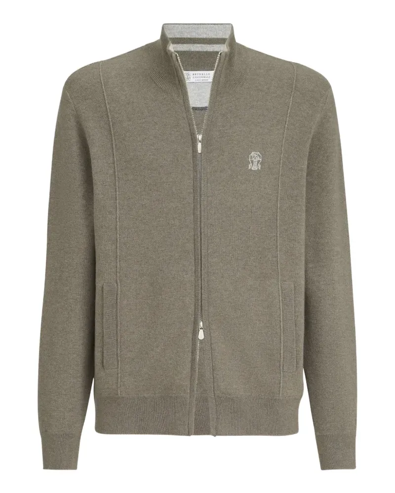 Brunello Cucinelli Cardigan aus Kaschmir mit Reißverschluss und Logo - Grün Grün