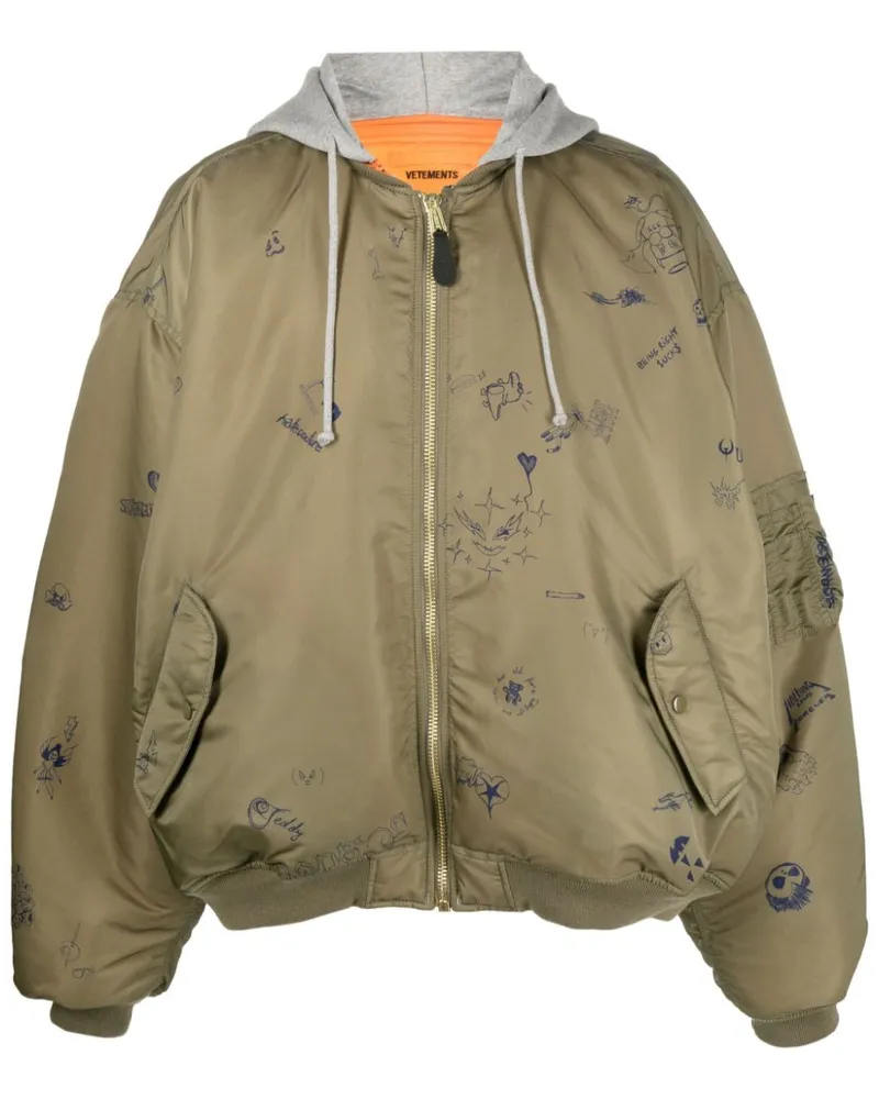 VETEMENTS Bomberjacke mit Kritzel-Print - Grün Grün