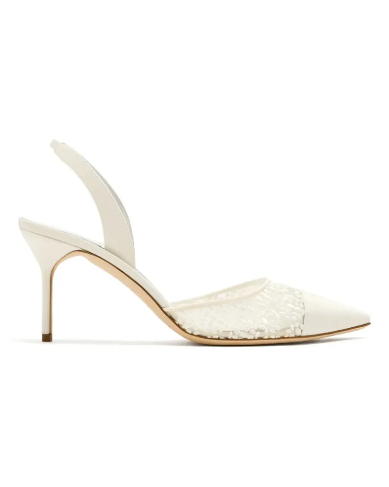 Manolo Blahnik Capeli Slingback-Pumps mit Spitzeneinsätzen - Weiß Weiß