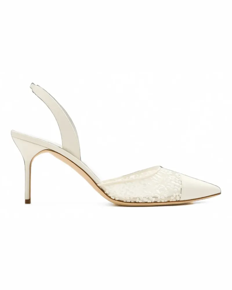 Manolo Blahnik Capsli lace-panelled slingback pumps - Weiß Weiß