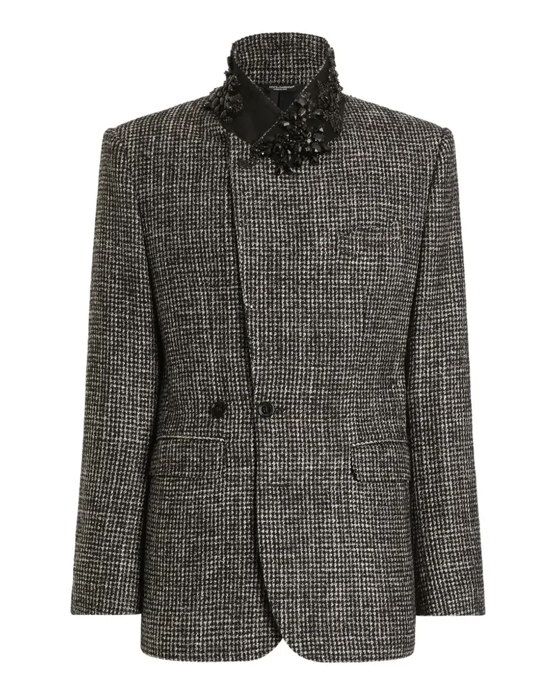 Dolce & Gabbana Sinatra Jacke aus Woll-Mouliné mit Hahnentrittmuster - Schwarz Schwarz