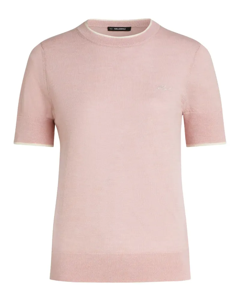 Karl Lagerfeld logo-embroidered merino-wool T-shirt - Rosa Rosa