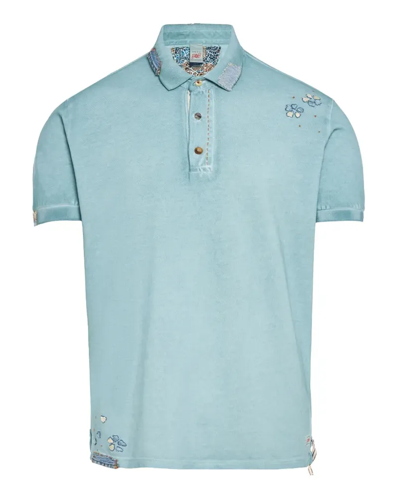 BOB embroidered denim-patch polo shirt - Blau Blau