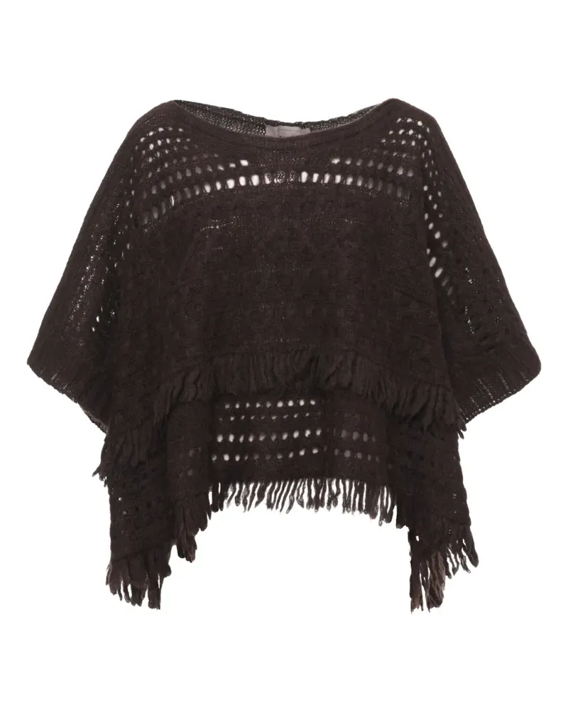 D.EXTERIOR Cape mit Zopfmuster und Fransen - Braun Braun