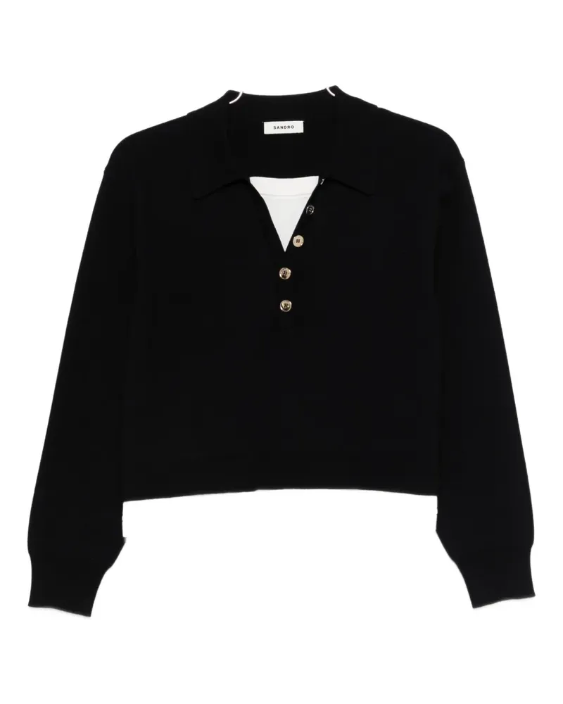 Sandro Geknöpfter Pullover mit Polokragen - Blau Blau