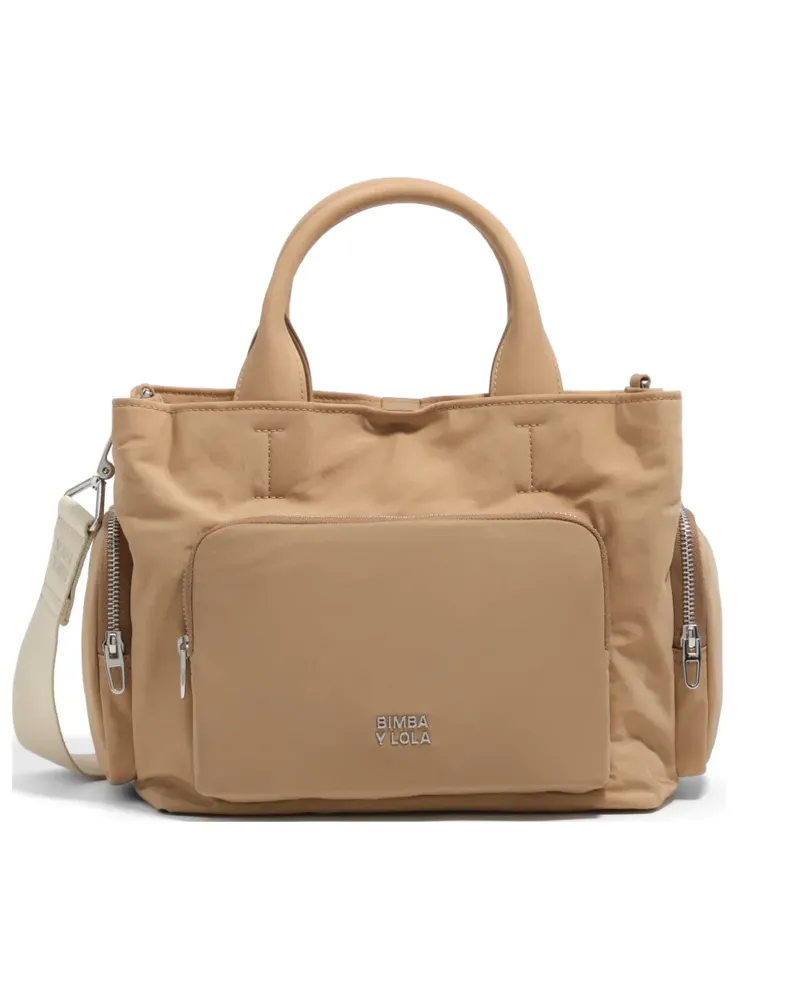 BIMBA Y LOLA Mittelgroße Schultertasche mit Logo-Schild - Nude Nude