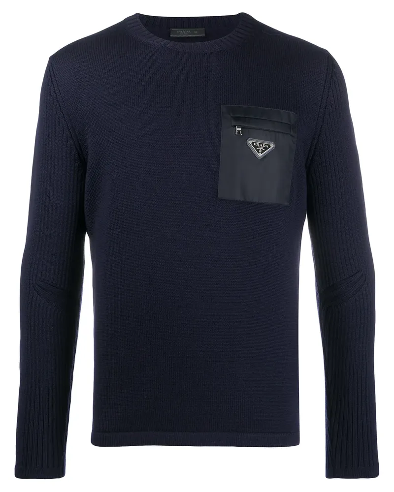 Prada Pullover mit aufgesetzter Tasche - Blau Blau