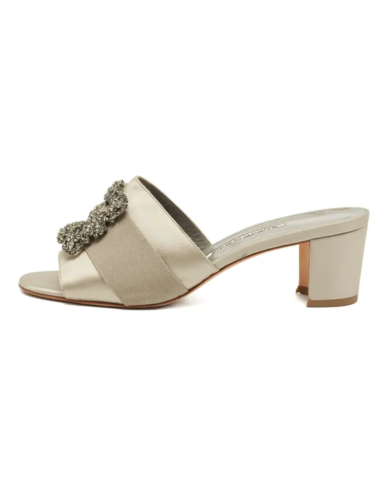Manolo Blahnik Martamod satin jewelled sandals - Nude Nude