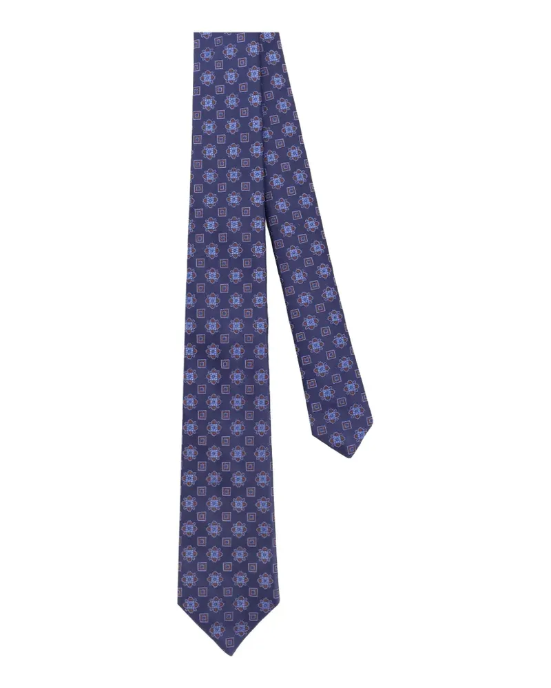 Kiton geometric-print tie - Blau Blau