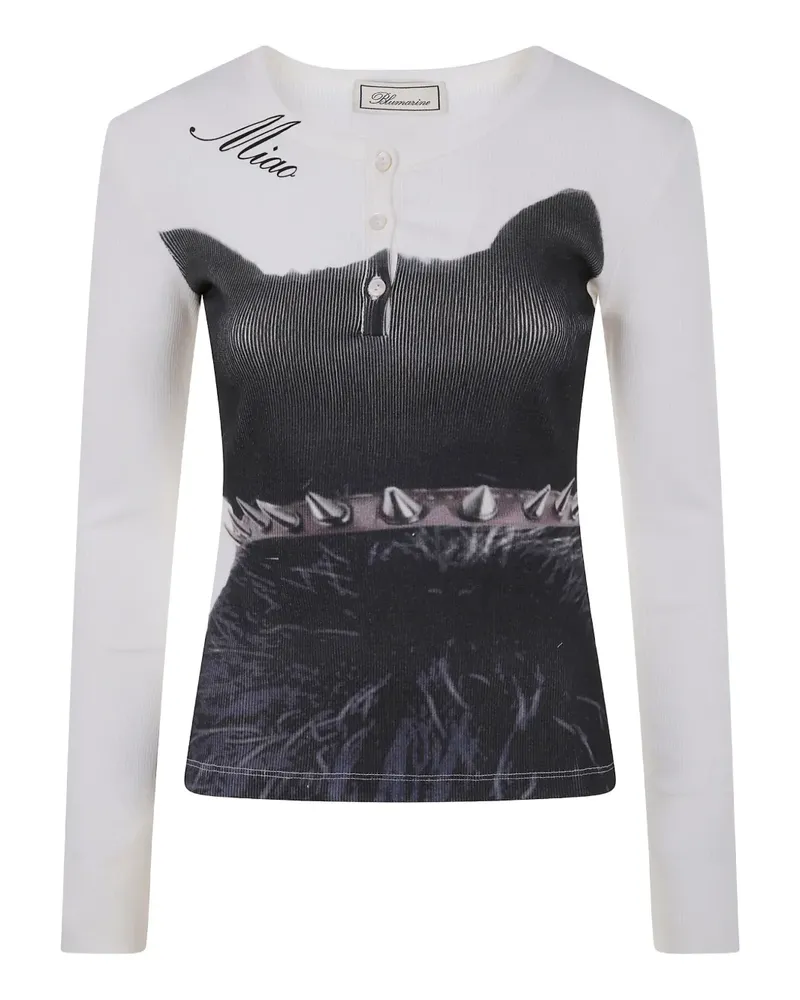 Blumarine Geripptes Oberteil mit Katzen-Print - Schwarz Schwarz